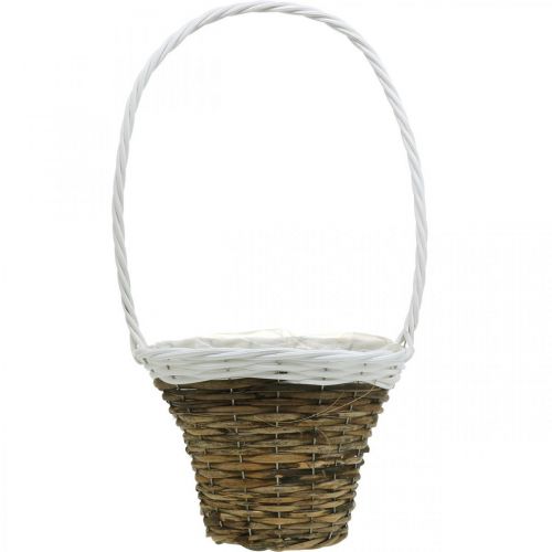 Article Corbeille à anse, corbeille naturelle à planter, corbeille à fleurs ronde naturelle, blanche H49cm Ø23.5cm