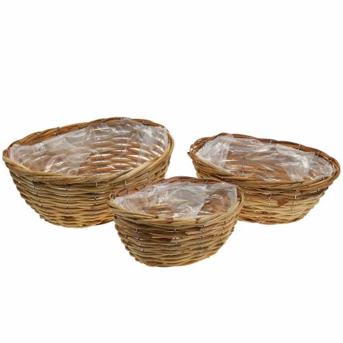 Floristik24 Cache-pot en osier ovale Moutarde 3pces 33x24/38x22/23x17cm