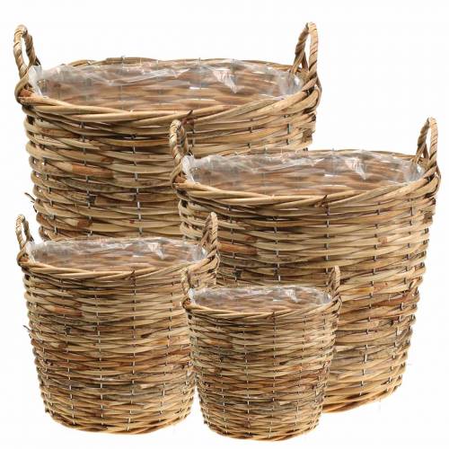 Floristik24 Panier en osier avec poignées marron Ø48 / 43/37 / 33cm lot de 4 décorations jardinières