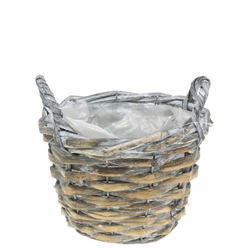 Floristik24 Panier en osier gris blanc Ø15.5cm haut 10cm avec anse