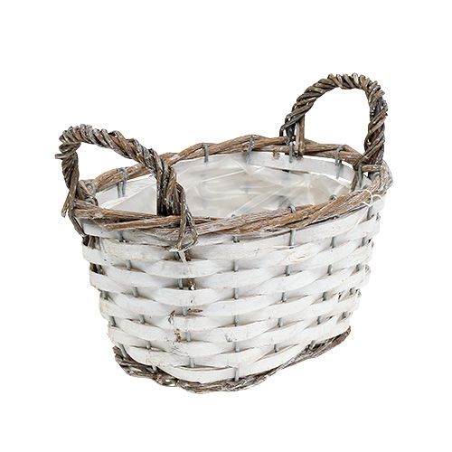 Floristik24 Panier avec anses ovale naturel, blanc 20 x 14cm