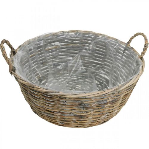 Article Panier à anses, vase en bois tressé, coupe plante naturel, blanchi H18,5cm Ø51cm