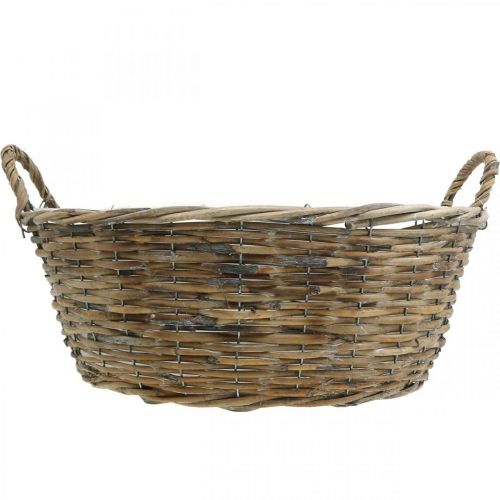 Article Panier à anses, vase en bois tressé, coupe plante naturel, blanchi H18,5cm Ø51cm