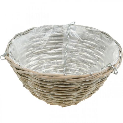 Floristik24 Coupe à plantes à suspendre, panier suspendu tressé naturel, blanc lavé H15cm Ø30cm