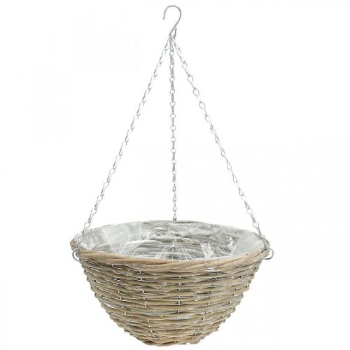 Corbeille à fleurs à suspendre, jardinière tressée nature, blanc lavé H17cm Ø35cm