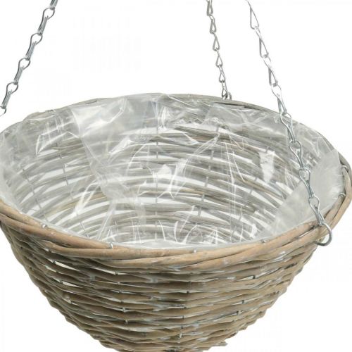 Floristik24 Corbeille à fleurs à suspendre, jardinière tressée nature, blanc lavé H17cm Ø35cm