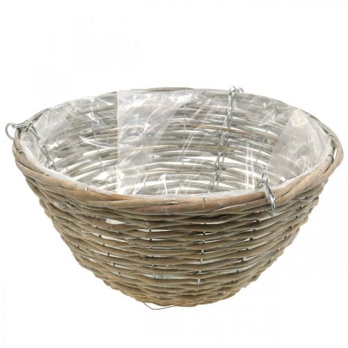 Floristik24 Corbeille à fleurs à suspendre, jardinière tressée nature, blanc lavé H17cm Ø35cm