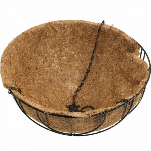 Floristik24 Coupe pour plantes à suspendre, panier suspendu fibres de coco, métal naturel, noir H16,5cm Ø35cm