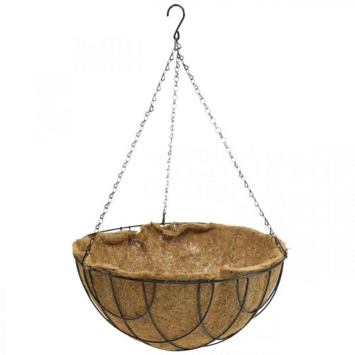 Panier suspendu, bol végétal en fibre de coco métal naturel, noir H20,5cm Ø40,5cm