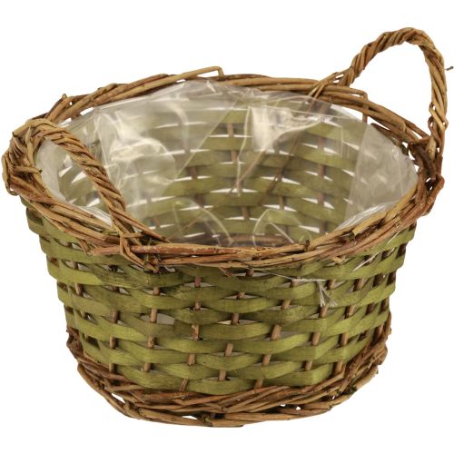 Floristik24 Panier à plantes rond tressé vert avec anses Ø28cm H17cm