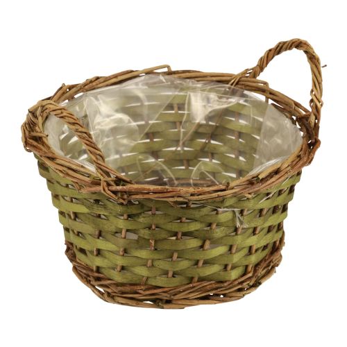 Floristik24 Panier panier à plantes rond tressé avec anses vert Ø24cm H17cm