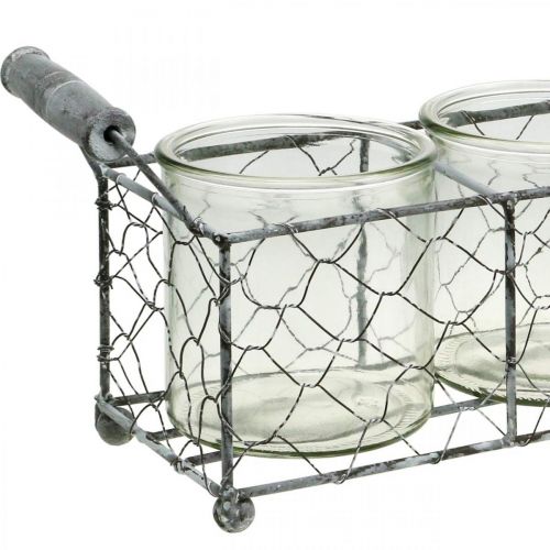 Floristik24 Lanterne Vase en Verre Déco Vintage dans Panier en Fil Blanc 32×10.5cm