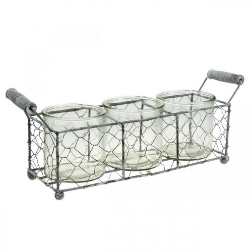 Lanterne Vase en Verre Déco Vintage dans Panier en Fil Blanc 32×10.5cm