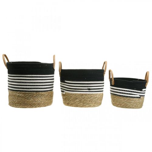 Article Panier anse, aide-commande, panier plante, ustensile noir et blanc, naturel Ø32/28/23cm H30/25/19cm lot de 3
