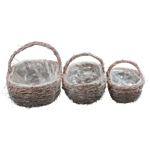 Panier avec anse panier à plantes blanchi à la chaux 40/34/27cm lot de 3