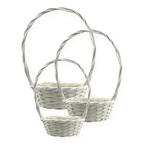 Floristik24 Set de 3 paniers avec anse ronde blanche Ø18, 23, 29cm