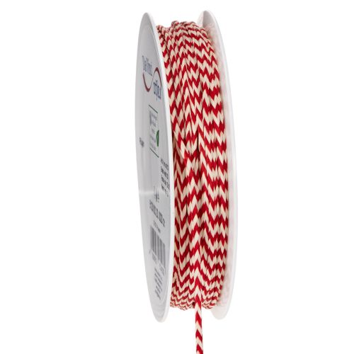 Kordel en polyester motif zigzag rouge et blanc 3 mm x 20 m pour emballage et décoration