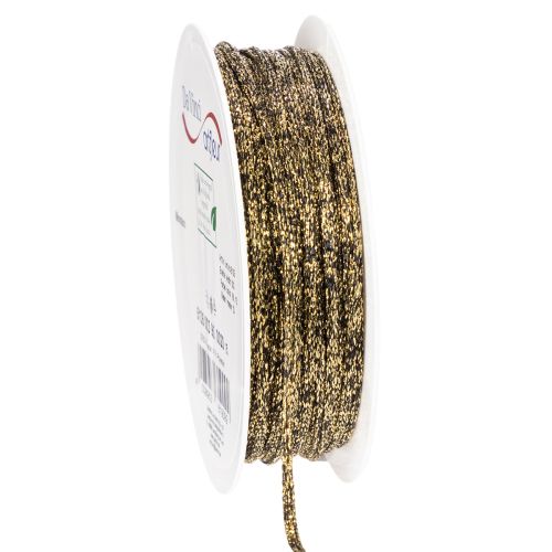 Corde brillante en polyester noir et or 3 mm x 20 m pour décoration et emballage cadeau