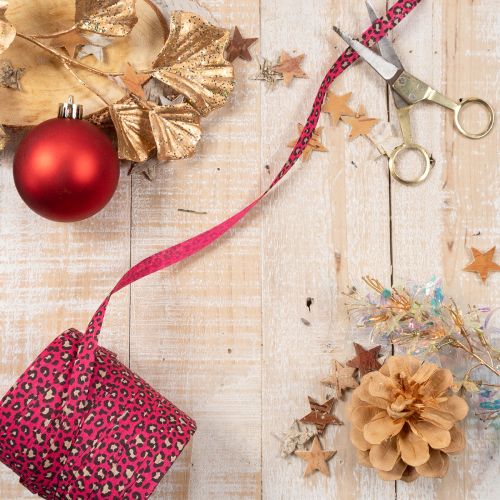 Ruban décoratif à motifs léopard rose pour paquets cadeaux et bricolage 10 mm x 100 m | Floristik24.fr