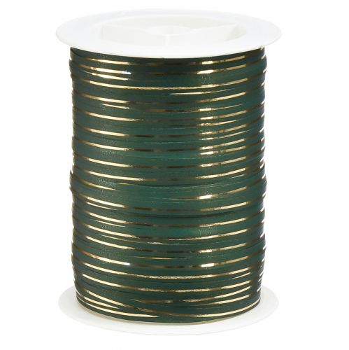 Article Ruban de curling ruban cadeau vert avec rayures dorées 5mm 250m