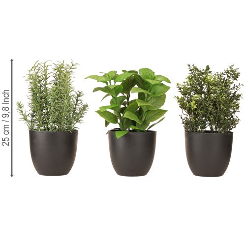 Article Herbes artificielles basilic thym romarin Ø11,5cm 3pcs