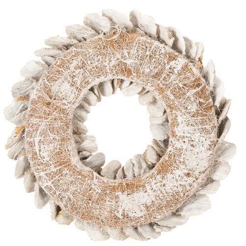 Couronne en champignon naturel blanchi avec support en fibre 37 cm pour décoration intérieure | Floristik24.fr