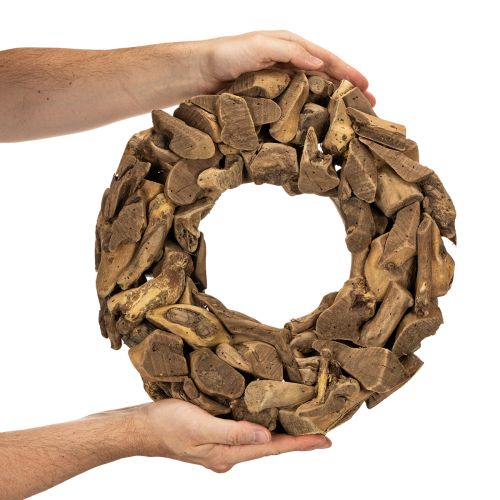 Couronne décorative en bois naturel, ronde, 35 cm | Floristik24.fr