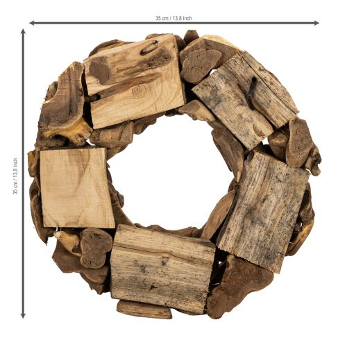 Couronne décorative en bois naturel, ronde, 35 cm | Floristik24.fr