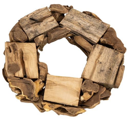 Couronne décorative en bois naturel, ronde, 35 cm | Floristik24.fr