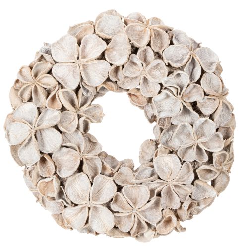 Couronne décorative séchée en lotus naturel 35 cm blanche pour intérieur