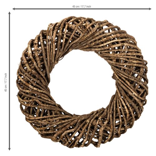 Couronne décorative en branches naturelles, couronne en rotin, ronde, grande, 45 cm. | Floristik24.fr