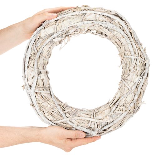 Grande couronne en bois blanchie 40 cm pour décoration | Floristik24.fr
