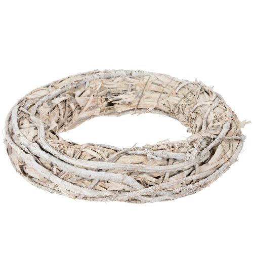 Grande couronne en bois blanchie 40 cm pour décoration | Floristik24.fr