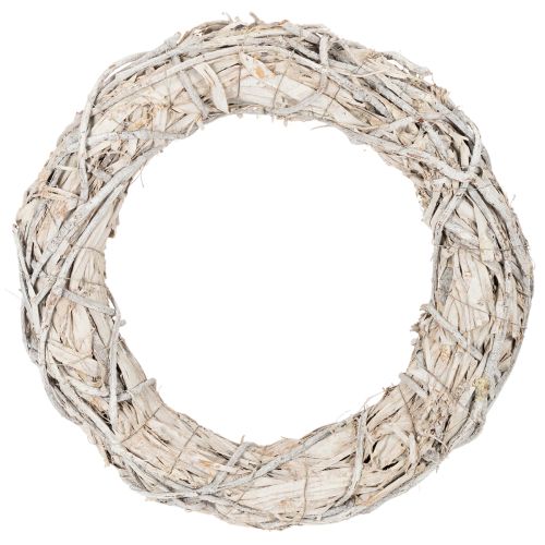 Couronne décorative ronde en bois blanchi 50 cm pour DIY et décoration