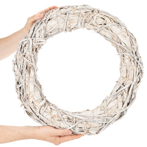 Couronne décorative ronde en bois blanchi 50 cm pour DIY et décoration | Floristik24.fr