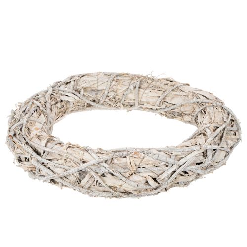 Couronne décorative ronde en bois blanchi 50 cm pour DIY et décoration | Floristik24.fr