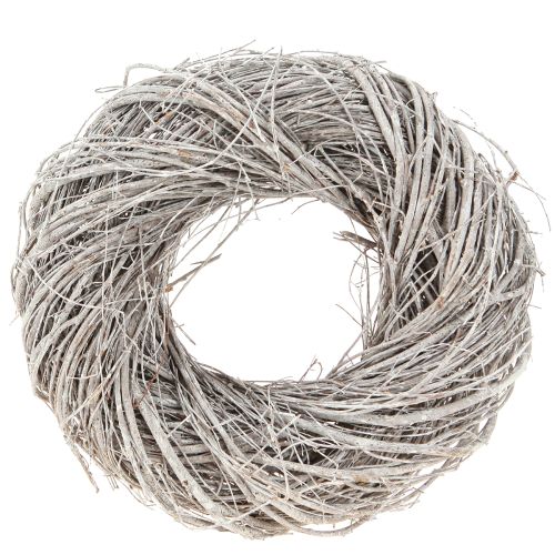 Couronne décorative en orme blanc, naturelle blanchie à la chaux, Ø 25 cm