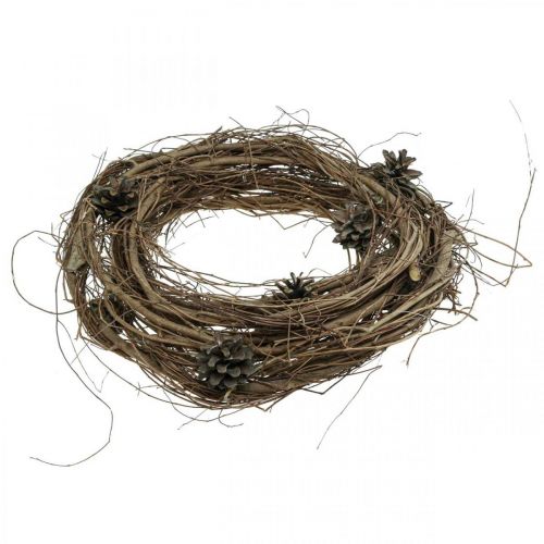 Article Couronne naturelle branches d'orme cônes déco guirlande nature Ø35cm H8cm
