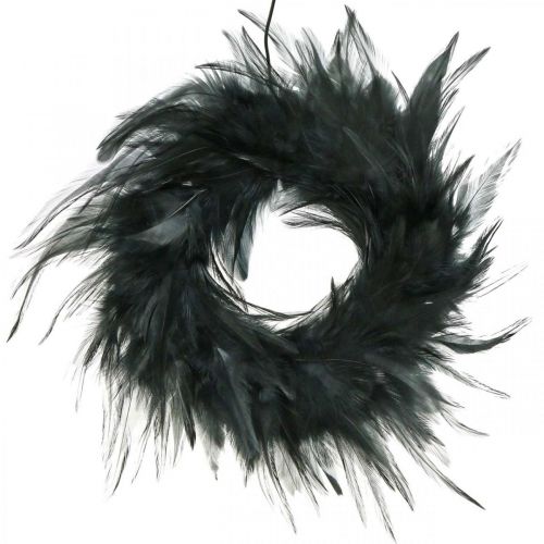 Floristik24 Couronne de plumes noire petit Ø11cm décoration de Pâques vraies plumes