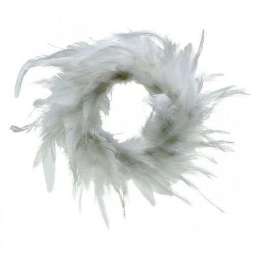 Couronne de plumes blanche petite Ø11cm décoration de Pâques vraies plumes