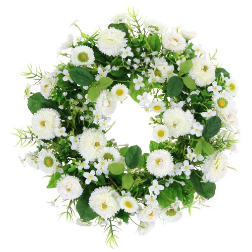 Floristik24 Couronne de fleurs déco blanche Bellis porte couronne fleurs en soie Ø30cm