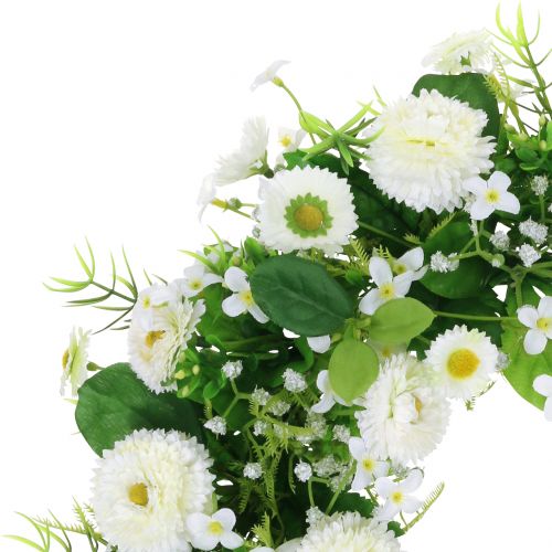 Floristik24 Couronne de fleurs déco blanche Bellis porte couronne fleurs en soie Ø30cm