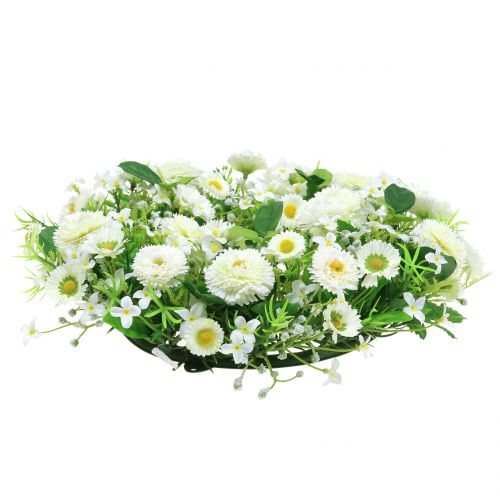 Floristik24 Couronne de fleurs déco blanche Bellis porte couronne fleurs en soie Ø30cm