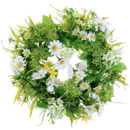 Floristik24 Couronne de printemps avec gerberas blanc, jaune Ø30cm