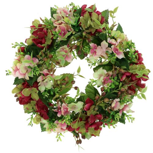 Floristik24 Couronne d'hortensias / baies rouge foncé Ø30cm
