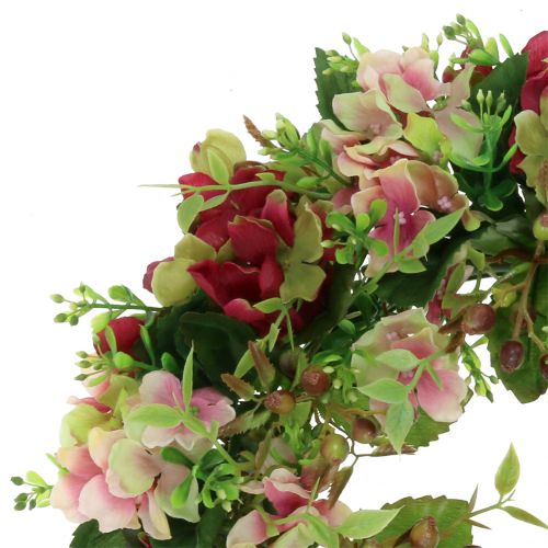 Floristik24 Couronne d'hortensias / baies rouge foncé Ø30cm