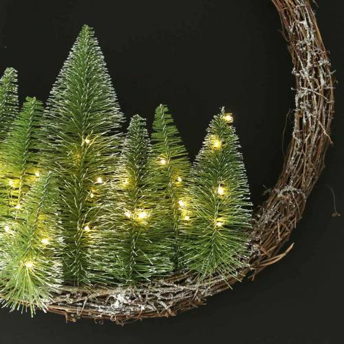 Article Couronne de Noël avec sapin et LED Ø48cm vert enneigé, marron