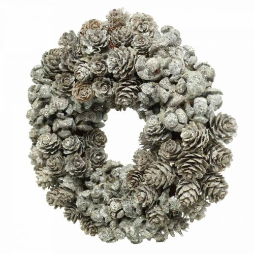 Article Déco couronne cônes mélèze et cyprès blanc, paillettes Ø20cm 2pcs