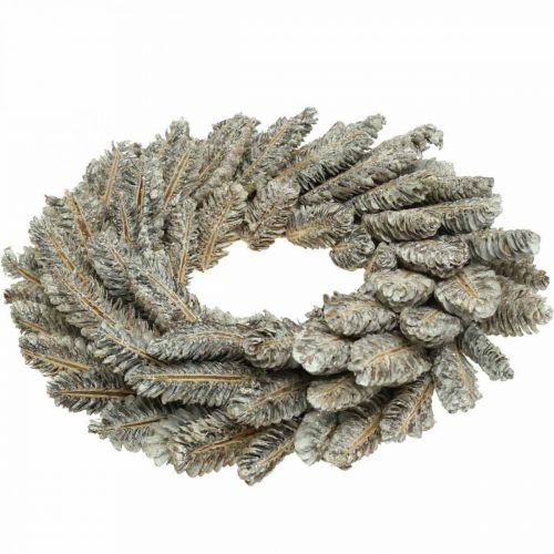 Floristik24 Cônes de couronne décorative Couronne de l&#39;Avent couronne de porte blanche, pailletée Ø35cm