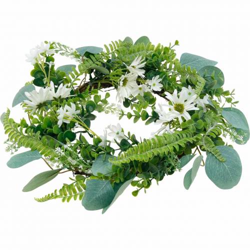 Article Couronne d&#39;eucalyptus artificielle avec fougère, marguerites du cap et jasmin, couronne de porte, couronne décorative, décoration de table